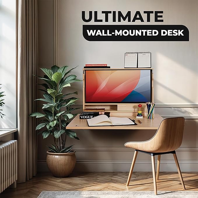SKEENA Wall-Mounted Desk - Floating Folding Desk with Storage, Space-Saving Design for Home Office (31")