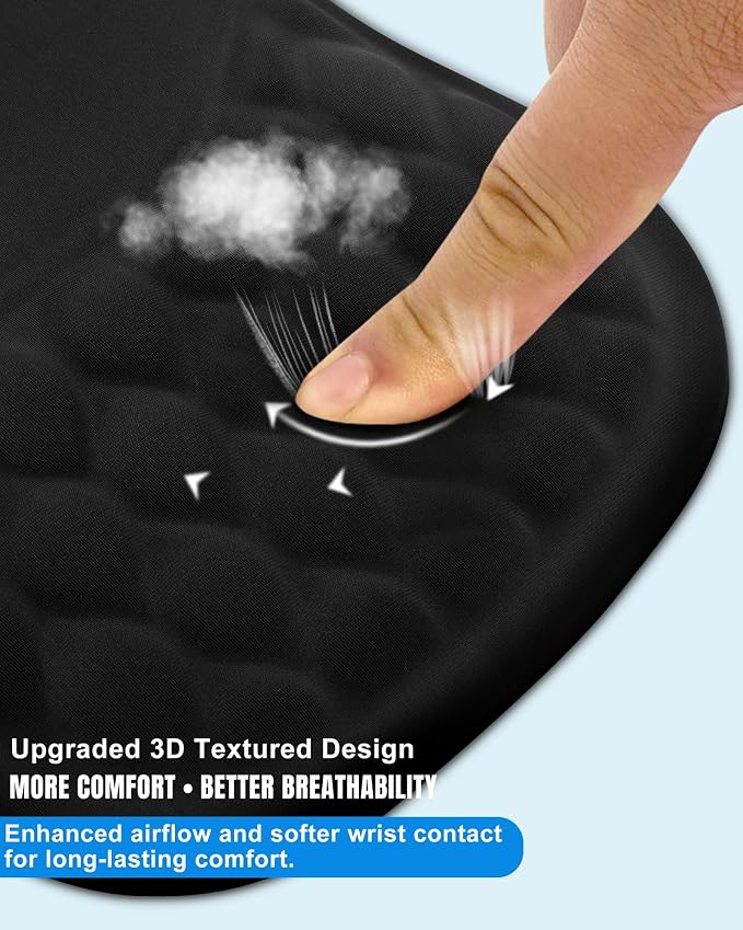 Ergonomic Mouse Pad with Wrist Rest, Slope Design Memory Foam Support, Smooth Lycra Surface, Non-Slip PU Base, Comfortable Mouse Mat for Office, Home, Computer Desk (Black)