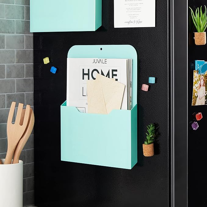 Okuna Outpost Magnetic File Holder - Space-Saving Wall File Organizer - Refrigerator & Cabinet Mail Organizer - Whiteboard Magnetic Folder Holder - Mint - 10 x 13 in - Pack of 2