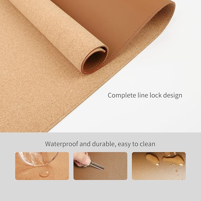 RENMTURE Dual-Sided Mouse Pad, Natural Cork & PU Leather Large Desk Pad for Office and Home Work, Desk Protector Non-Slip, Waterproof, Easy Clean (Brown,47"x17")