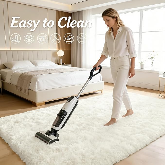 OLANLY 10x11 Machine Washable Large Area Rugs for Living Room, Bedroom, Soft Fluffy Shaggy Bedside Rug, Indoor Floor Carpet for Kids Girls and Boys, Dorms, Nursery, Home Decor Aesthetic, Ivory