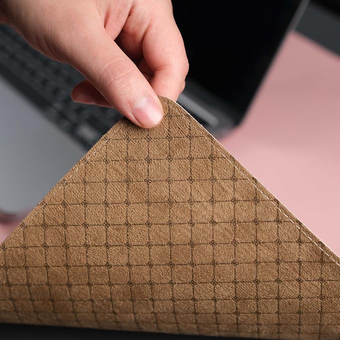 Jersey Genuine Calfskin Leather Desk Pad, Office Desk Mat with Non-Slip Bottom, Smooth Surface for Mouse & Keyboard, Desk Protector (36x19 inches) (Pink)