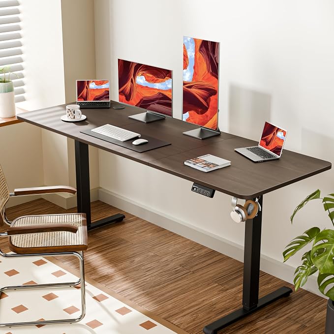 67"x24" Standing Desk, Height Adjustable Sit-Stand Home Office, Walnut | Electric Adjustable Standing Desk, Sit to Stand Computer Office Desk with Splice Board, Memory Preset, Lifts 28.7''-46.5"