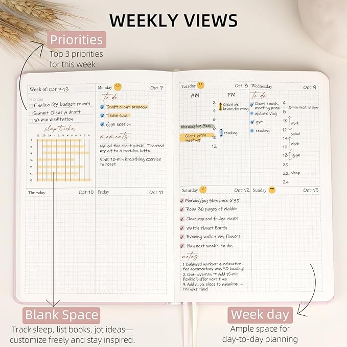 2026 Planner - Undated Monthly, Weekly & Daily Planner for Planning Your Success - To Do List, Habit Tracker, Hardcover, Aesthetic, Academic, Stylish School or Office Supplies (Pink, A5)
