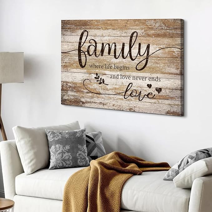 Rustic Family Kitchen Wall Art Brown Farmhouse Home Blessed Picture Vintage Inspirational Wood Grain Canvas Painting Country Motivational Quotes Poster Artwork for Bedroom Living Room Decoration 20x30