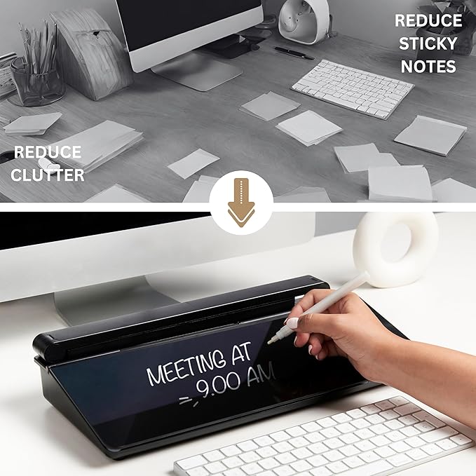 GAROOD Desktop Dry Erase Board with Storage Wireless Charger LED Lamp (Black) Desk White Board Desk Board Glass Desktop White Board with Stand Home Office Organizer Phone Holder 15.8X7X2 inches