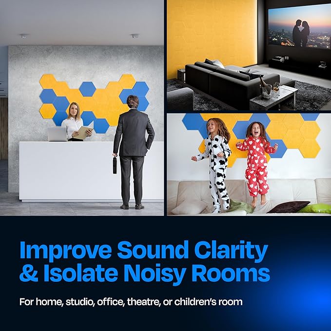Acoustic Panels 12-Pack Soundproof Wall Panels 12"X10.4"X0.4" Sound Panels High Density Sound Dampening Panels - [Sunny Yellow Hexagon]