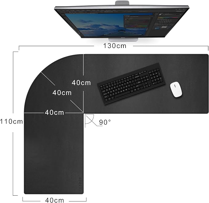 CENNBIE Dual Sided L Shaped Desk Pad,‎‎ (43.3"+51") x16 Inches Corner Leather Desk Pad,l Shaped Desk Gaming mat,Waterproof l Shaped Leather Mouse pad,Home Office Accessories Corner Desk Mat(Black)