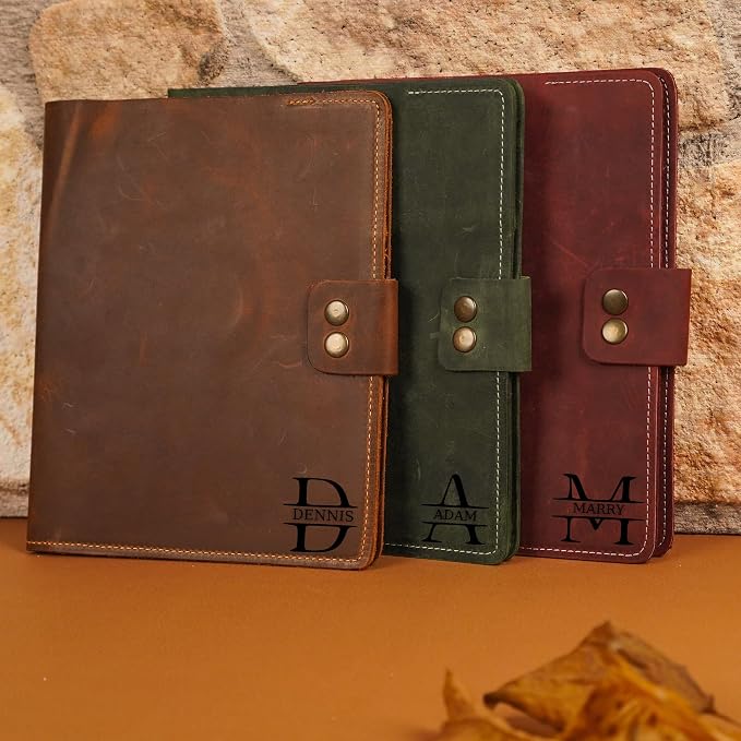 COZY LEATHER Custom Leather Portfolio, Leather Padfolio, Portfolio Folder, A5 Padfolio for Women, Notebook Cover, Gift 8.5"x7" (Brown)