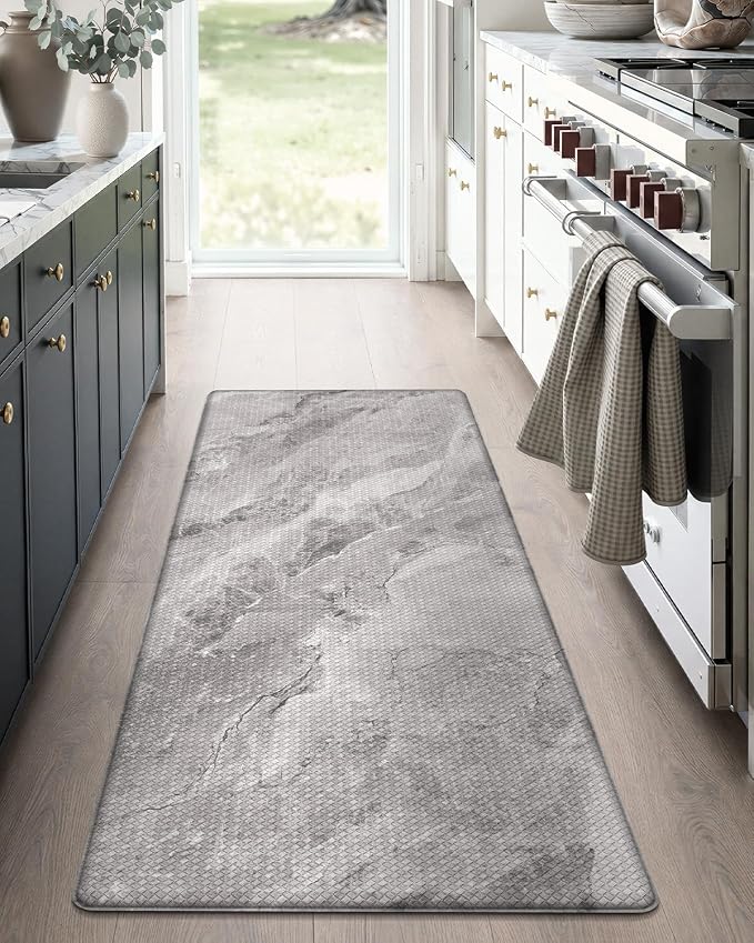 Color&Geometry Kitchen Mats for Floor 24x59 Grey Marble Design | Non Slip Kitchen Rug, Easy Clean, Oil/Water Proof, 0.4in Anti Fatigue Standing Mat For Sink/Laundry/Office, Home Decor, Wide