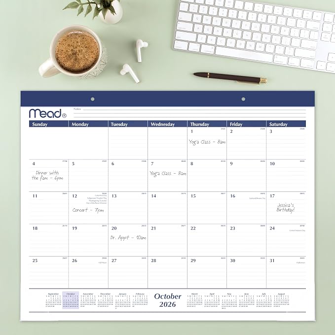 Mead 2027 Desk Pad Calendar, Monthly Desk Wall Planner, 15-Month Oct-Dec, 21.75" x 17" (CRM9202027)