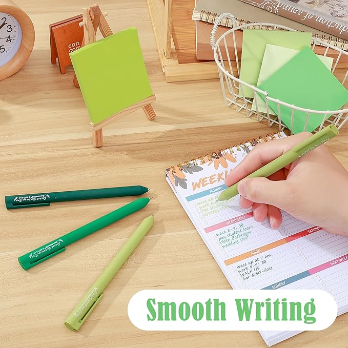 BAYTORY 320 Sheets Gradient Sticky Notes, 4 Pcs Rotatable Colored Gel Pens, Aesthetic Self-Stick Note & Multicolored Ink Pen, Colorful Memo Pads Easy to Post for Note Taking (Gradient Green)