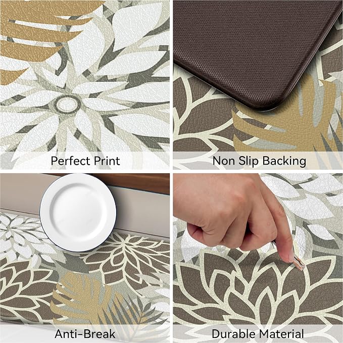 Arenarug Kitchen Mats for Floor 2PCS Cushioned Anti Fatigue Kitchen Mats Waterproof Non Slip Kitchen Mat Rug Set Comfort Foam Standing Mat for Sink, Laundry, Office, 24"x39"+24"x59", Brown White