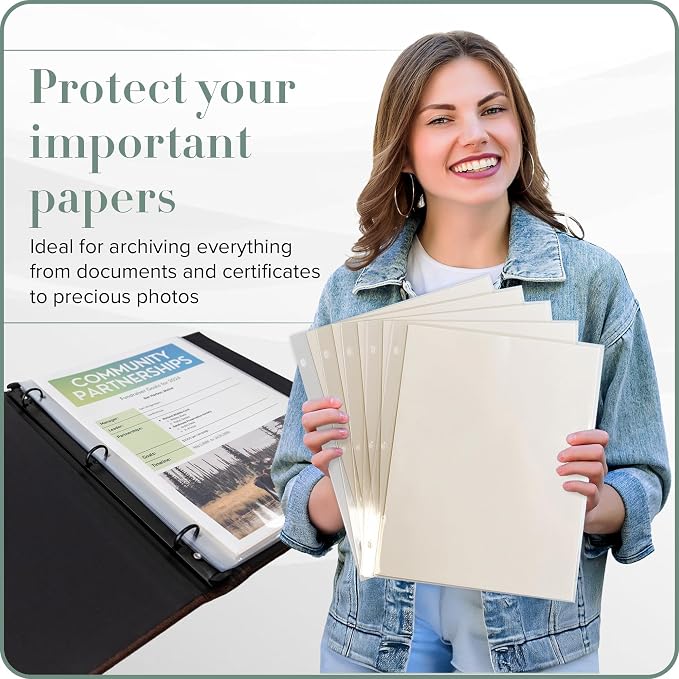 Gallery Leather Clear Sheet Protectors for 3 Ring Binder - Top Loaders Sleeves, 8.5 x 11 Inch, 5 Sheets, Archival Safe, Letter Size, for Documents, Presentations and Photos
