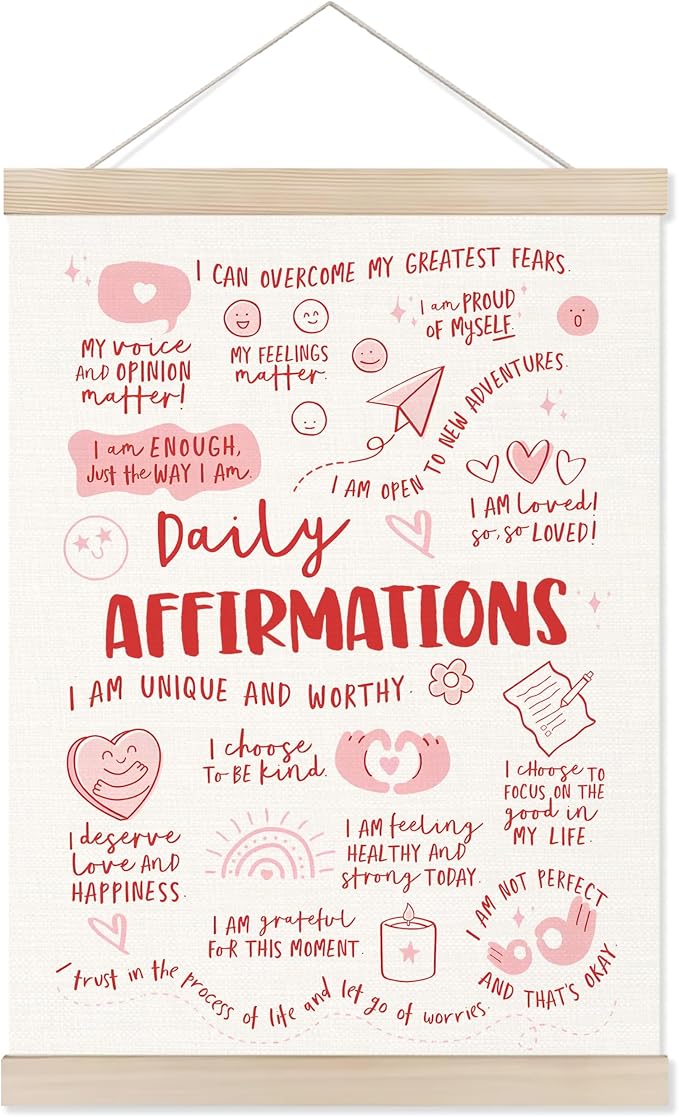 Welshower Inspirational Daily Affirmation Poster Hanger Frame, Pink Positive Affirmation Motivational Wall Art Prints Decor for Therapy Office Girls Room Dorm Bedroom, 12x16 Inch