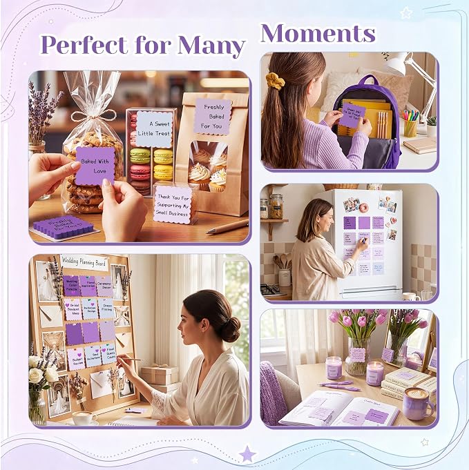 Epakh 10 Pack Scalloped Sticky Notes Bulk 3"x3" Cute Aesthetic Memo Pads 5 Gradient Colors Wavy Self Notepads for Office Study and Daily Life Organization, 300 Sheets(Purple)