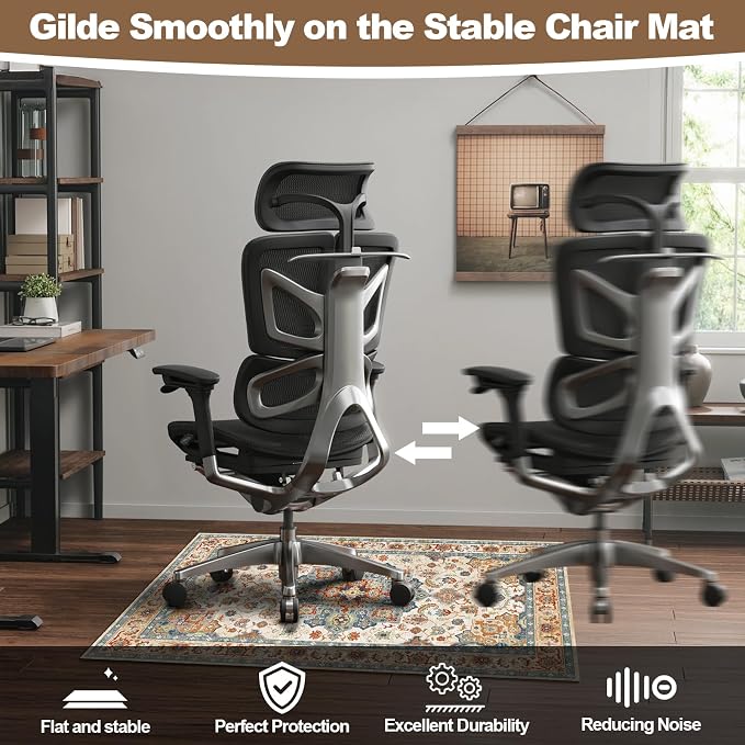 Office Chair Mat for Hardwood Floors - 48X35.5” Desk Chair Mat for Rolling Chair, Under Desk Rug Protects Hard Floors from Damage, Low Pile Floor Protector for Rolling Chair, Non-Slip