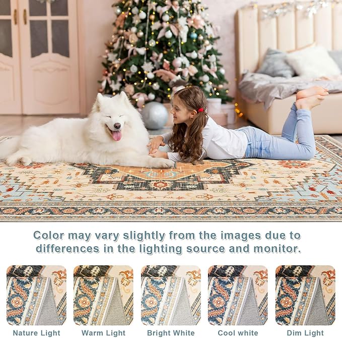 Macgace 2x3 Orange Beige Small Area Rug for Entryway, Soft Washable Rugs with Non-Slip Backing for Bedroom Kitchen, Vintage Throw Carpet Laundry Entry Front Door Decor