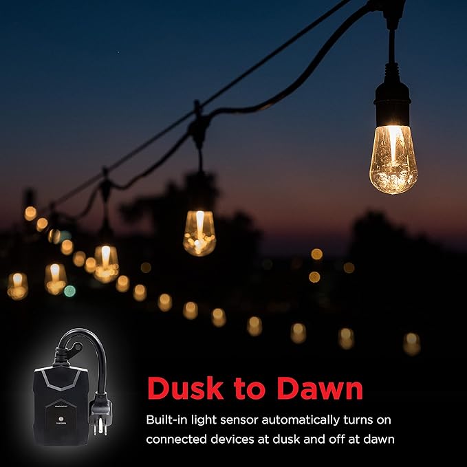 UltraPro Outdoor Dusk to Dawn Outlet Timer, Dual Outlet Light Sensor Plug, Weather‑Resistant Automatic Lighting Control for Landscape & Seasonal Lights, 1 Pack, Black, 70303