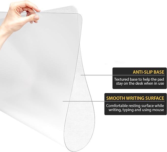 Clear Desk Pad Blotter on Top of Desks - 34 x 17 inches - Non Slip Desk Writing Mat for Office and Home - Round Edges - Textured/Forested - Mouse Pad Included. (34 x 17)