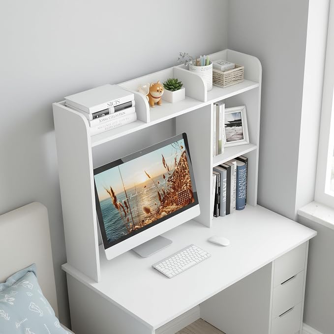 Tangkula Desktop Bookshelf, Countertop Storage Hutch with 5 Shelves for Computer Desk, Desk 3-Tier Display Rack, Multipurpose Wood Desktop Hutch Storage Organizer for Dorm Office Home