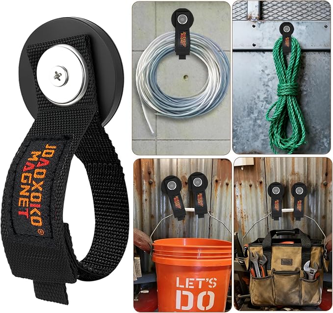 Heavy Duty Magnetic Hooks (4 Pack) - No Drill Garage Tool Organizer for Cables, Ropes, Extension Cords - Strong Rubber Coated Neodymium Magnets, Holds 20lbs (Dia.1.69" Magnet * 4Pcs)