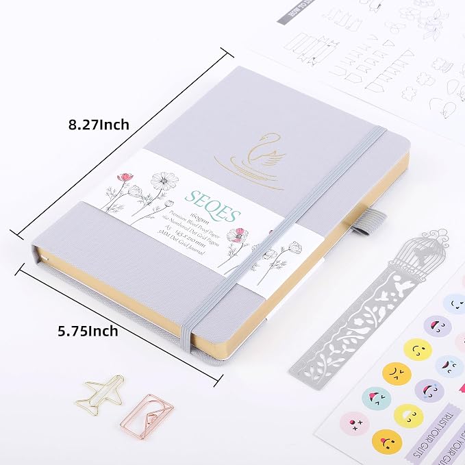 A5 Bullet Dotted Journal Notebook | 160gsm Thick Bleedproof Paper, Lay Flat Binding, 160 Numbered Pages | Hard Cover Dot Grid Notebook/Bullet Journals for Creatives, & Professionals- Swan