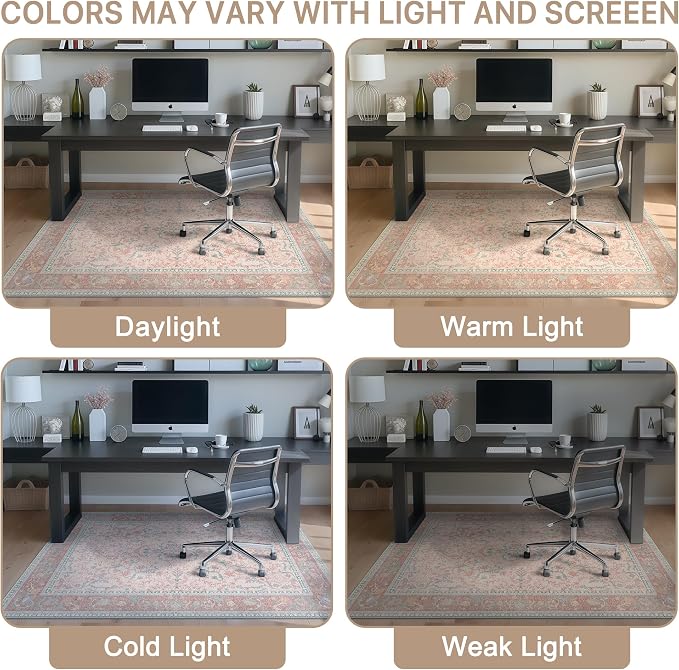 36"x60" Office Chair Mat for Hardwood Tile Floor, Under Desk Carpet Protector for Rolling Computer Chair Mat, Machine Washable Area Rug, Anti-Slip 1/5" Thick Low Pile Thin Vinyl Floor Mat, Pink
