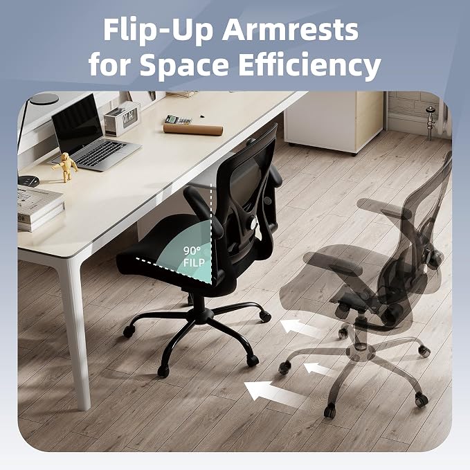 ralex-chair Ergonomic Office Chair with Adjustable Lumbar Support 350lbs | Desk Chair with with 3D Flip-up Armrest,Computer Chair with Mesh Back& PU Leather Seat, Comfortable for Office,Home