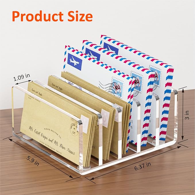 FUCDTEFC Desk Mail Organizer, 5 Section Clear Acrylic File Holder Letter Organizer, Vertical Lightweight Modern Envelope Holder Desk Accessories & Workspace Organizers for Office, Home, School | Vertical, Envelope, Lightweight, Countertop, Bill Holding...