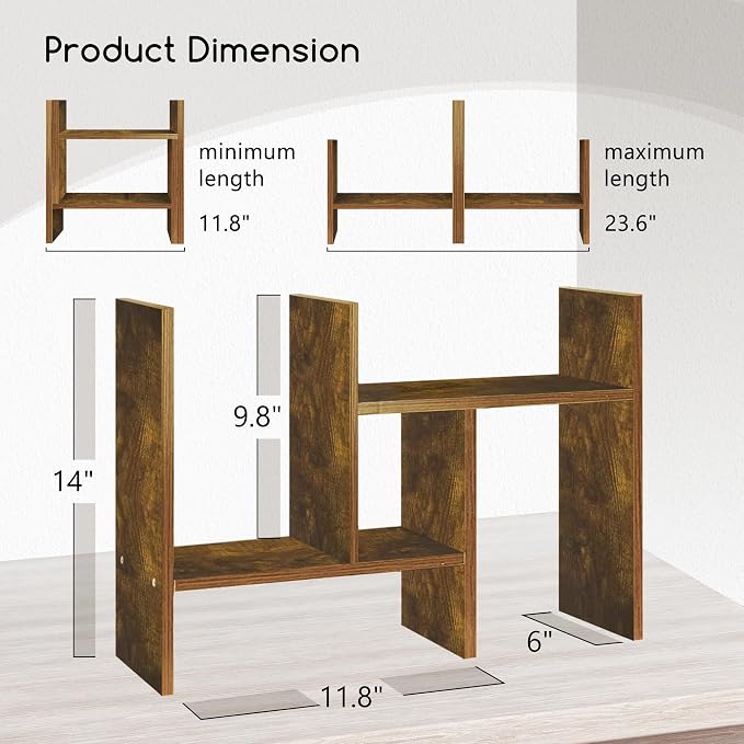 Jerry & Maggie Desktop Organizer Office Storage Rack Adjustable Wood Display Shelf Free Style Double H, Multi-Functional Mini Bookshelf for Desk Natural Stand (Natural Wood Tone)