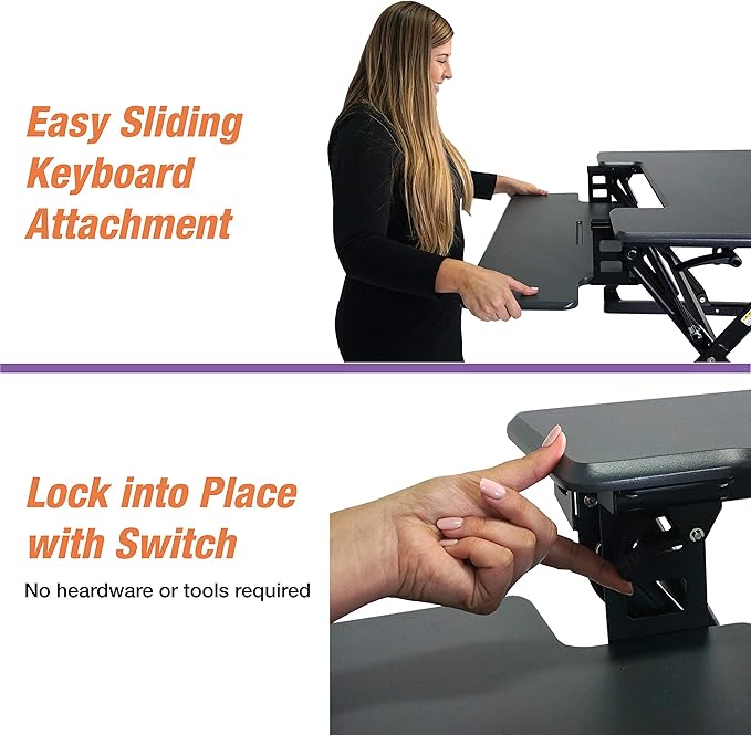 Victor DCX760G High Rise Collection Height Adjustable Standing Desk with Removable Keyboard Tray | Gray | 36” Wide Standing Desk | Professional or Home Use | Compatible with Most Monitor Arms