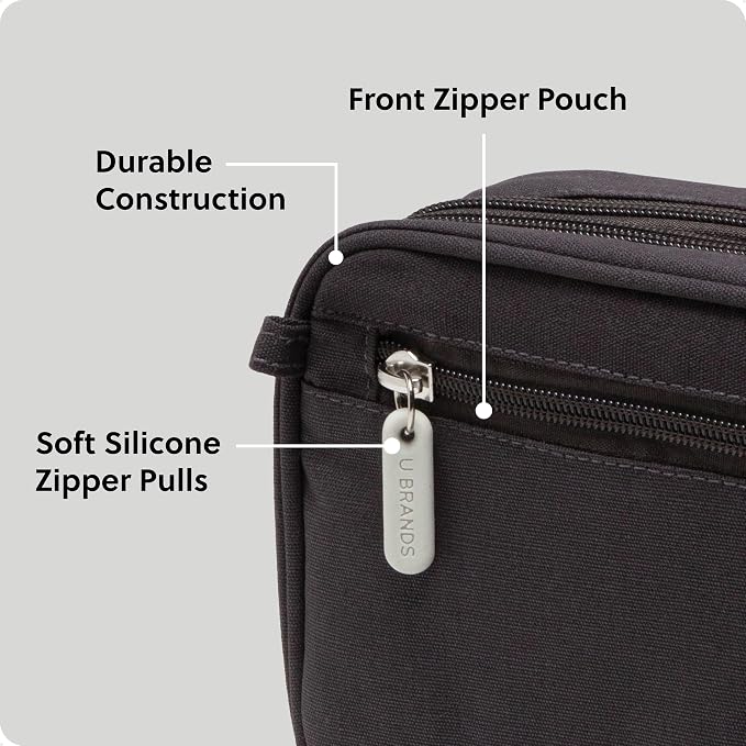 U Brands Canvas Tech Organizer Pouch 9 Compartments, 7.8 x 5 Inch Cable Organizer Bag for Travel, Cord Organizer for Cables, Earbuds, Flash Drives and Accessories – Slate