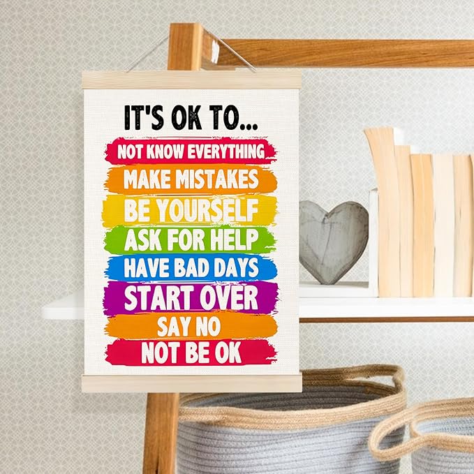 Welshower Colorful Mental Health Poster Hanger Frame, It's OK to Inspirational Quote Mental Health Wall Art Prints Decor for Therapy Counselor Office Classroom Framed, 12x16 Inch