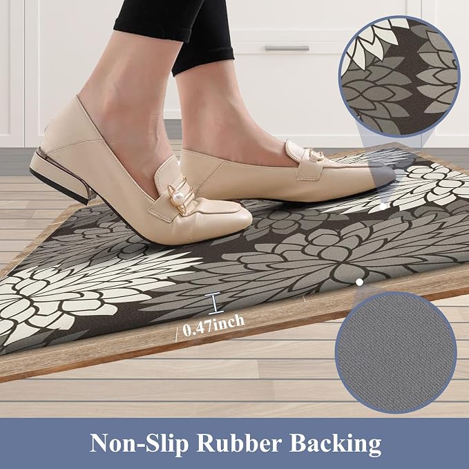 HEBE Anti Fatigue Kitchen Rugs Set of 2, Cushioned Kitchen Mats for Floor | Non Slip Washable Kitchen Runner Rug Set, Floral Stain Resistant Waterproof Comfort Mat Carpet for Sink, Standing Desk