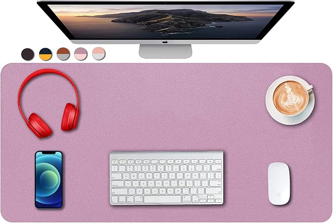 SUJAYU Dual Sided PU Leather Desk Pad, Mouse Pad, Office Desk Mat, Non-Slip Laptop Desk Pad, Waterproof Desk Writing Pad for Office and Home (31.5" x 15.7", Pink+Purple)