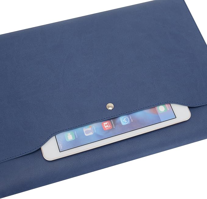 Wonderpool A4 PU Leather Envelope Documents File Portfolio Multifunction Folders Travel Bag for Paper Letter Stationery Organizer and Tablet Case PC Sleeve (Dark Blue)