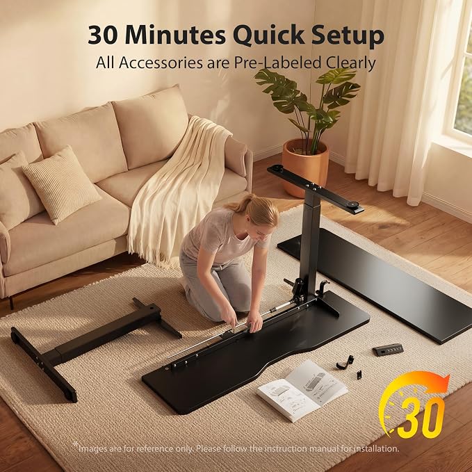 Cubiker Standing Desk, 55x24 Inches Sit Stand Home Office Desk, Electric Stand up Desk, Adjustable Desk with Splice Board, Black Frame/Black Top