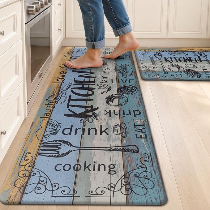 HEBE Anti Fatigue Kitchen Rugs Set of 2, Non Slip Cushioned Kitchen Mats for Floor, Waterproof Farmhouse Comfort Standing Desk Mat for Kitchen Sink,Office,Laundry