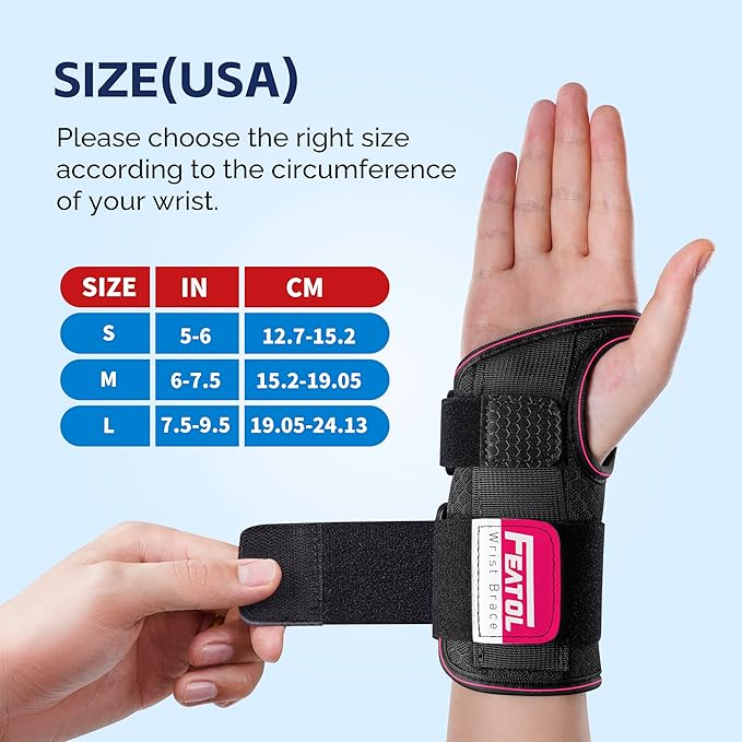 FEATOL 2 Pack Carpal Tunnel Wrist Brace For Work With Wrist Splint, 6.5'' Wrist Brace Night Support For Women Men, Pain Relief For Tendonitis, Arthritis, Pregnancy, Typing, Right and Left Hand, Small