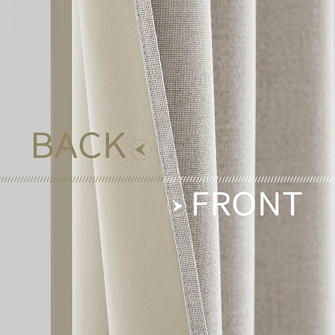 MIULEE 100% Blackout Linen Textured Curtains for Bedroom Solid Thermal Insulated Cream White Grommet Room Darkening Curtains & Drapes Luxury Decor for Living Room 52 x 96 Inch (2 Panels)