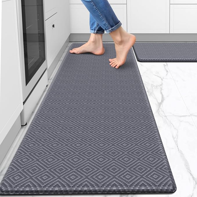 Mattitude Kitchen Mat 2PCS Kitchen Rugs Cushioned Anti-Fatigue Rug Waterproof Standing Desk Mat Kitchen Mats for Floor Kitchen Rug Set for Kitchen, Sink, Office 17.3"×30"+17.3"×59" Light Grey