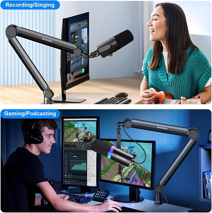 Microphone Arm,SEMNLAN LM08 Desk Adjustable Mic Boom Arm Stand,Suitable For Blue Yeti,Snowball iCE, HyperX QuadCast,SoloCast,Elgato Wave,Etc