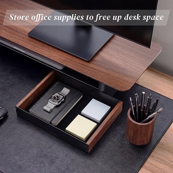 2 Pack Desk Drawer Organizer, Valet Tray for Men, Nightstand Tray Acacia Wooden and Metal Entryway Bedside Dump Holder Accessories for Wallets, Keys, Watches, Phones, Loose Change, Trinkets