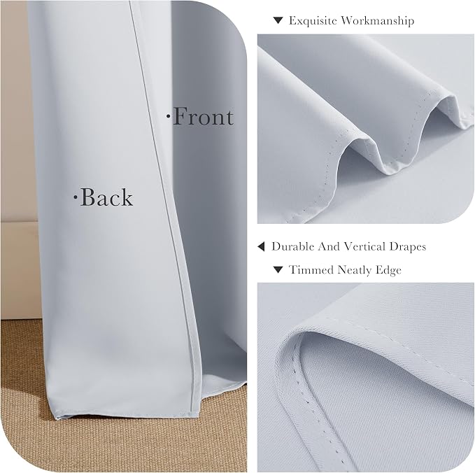 PONY DANCE Greyish White Non-See-Through Curtains - 42 Wide by 72 Long Room Darkening Home Decor Window Treatments(60% Light Block) Drapes for Living Room/Bedroom with Back Tab, 2 Panels