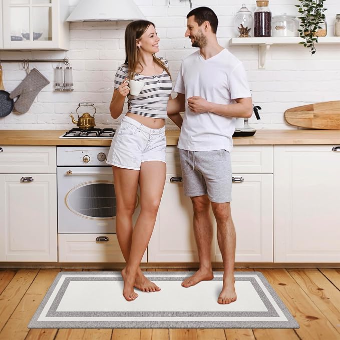 White Kitchen Mat Cushioned Anti-Fatigue Non-Skid Waterproof Rugs Ergonomic Comfort Standing Mat for Kitchen, Floor, Office, Sink, Laundry 17.3"x47.2"