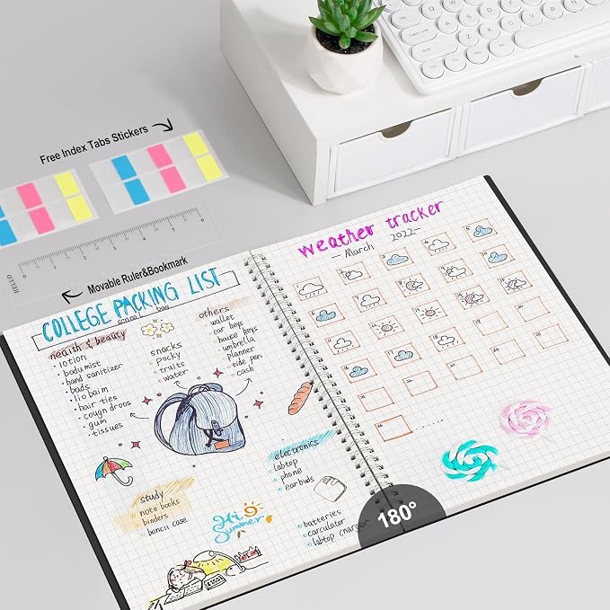 AHGXG Graph Paper Notebook - Spiral Notebook 8.5" x 11", A4 Large Graph Notebook, 100 gsm Thick Grid Paper, Waterproof Plastic Cover Journals for School Writing Engineering Math, Black