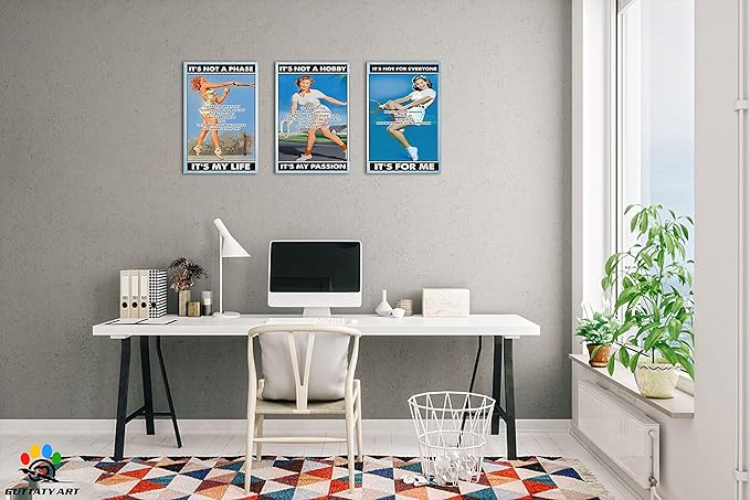 Inspirational Wall Art, Office Pictures for Wall Decor, Motivational Quotes Canvas Wall Art for Women, Tennis Inspirational Quote Poster Framed Artwork for Tennis Club Gym Wall Decoration 16”x24”x3Pcs