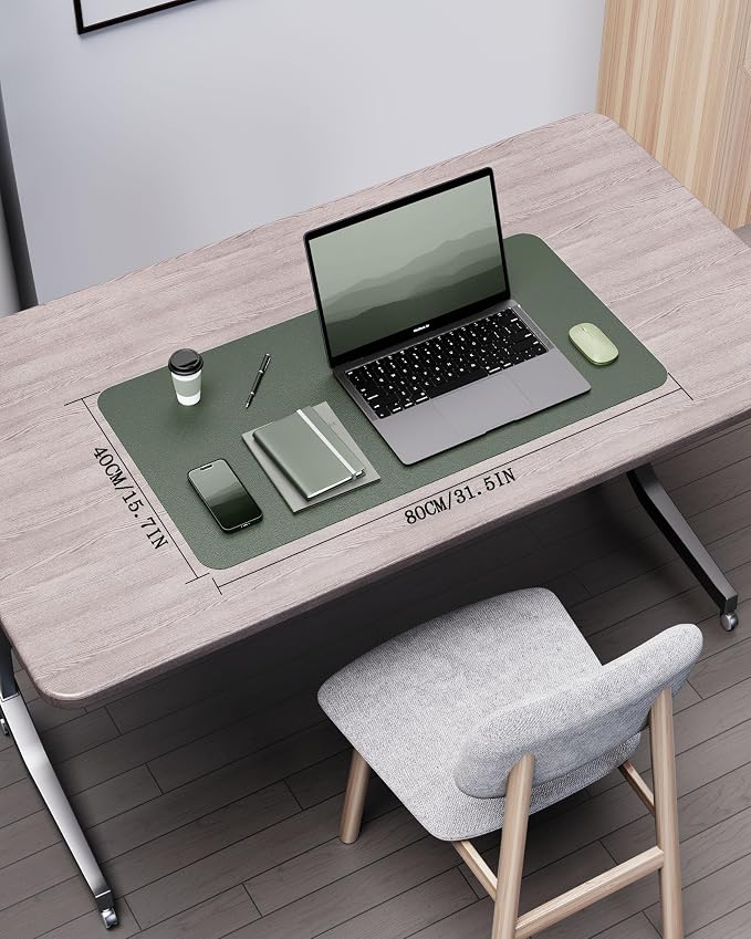 YSAGi Double-Sided Desk Pad, 31.5"x15.7"Leather Desk Mat, Eco Cork Desk Pad Protector,Large Mouse Pad,Waterproof Desk Blotter for Office/Home(Jungle Green)