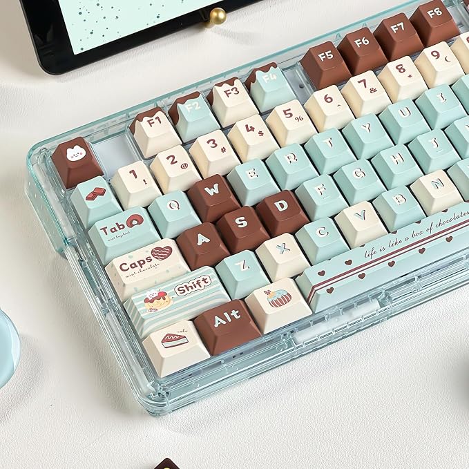 PBT Keycaps, Cute Keycaps 60% Percent 152 Keys Cherry Profile Custom Keycap Set for Cherry Gateron MX Switches Mechanical Keyboard（Mint Chocolate）